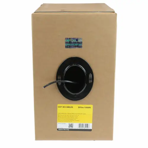 Bobina de Cable de Red Ethernet Cat5e a Granel - 304,8m - Sólido - CMR - Negro - Se Ajusta a TAA - Imagen 2