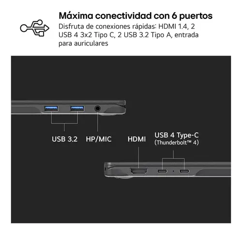 Gram Intel® Core i5 i5-1334U Portátil 35,6 cm (14") WUXGA 8 GB LPDDR4x-SDRAM 256 GB SSD Wi-Fi 6E (802.11ax) FreeDOS Negro QWERTY Español - Imagen 5