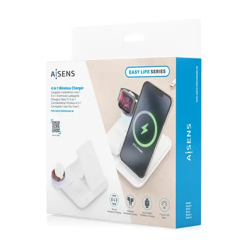 AISENS Cargador Inalambrico USB C 4 en 1 De 15W Para Movil  Apple Watch  Auriculares Con Estuche De Carga  Blanco - Imagen 8
