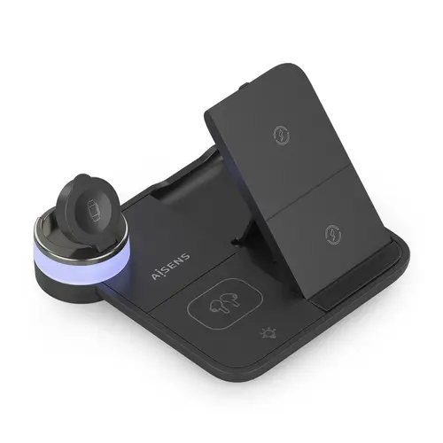 AISENS Cargador Inalambrico USB C 4 en 1 De 15W Para Movil  Apple Watch  Auriculares Con Estuche De Carga  Negro - Imagen 2