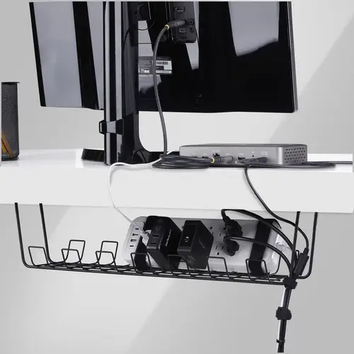Bandeja de Gestión de Cables para Debajo del Escritorio - Estilo Canasta - Longitud 61,5cm - Instalación por Tornillos - Soporte para Regleta - Metal - Negro - TAA - Imagen 4