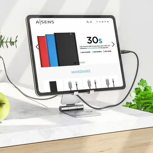 Soporte De Sobremesa Tamaño XL Ajustable (2 Pivotes) Para Movil / Tablet, Plata - Imagen 4