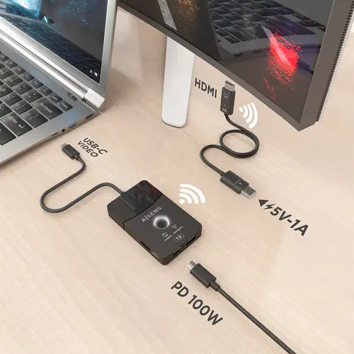 Docking USB-C a HDMI 1080P@60Hz (Inalámbrico) 30M, 1xHDMI 4K60HZ (Cable) 2xUSB-C 1xUSB-A 1xUSB-C PD 100W, Negro - Imagen 6