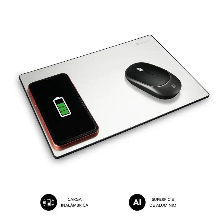 Alfombrilla con cargador Inalámbrico Mousepad Wireless Charger Aluminum Silver 10W