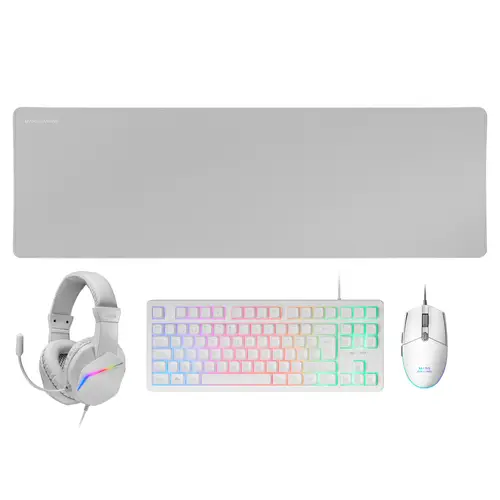 MCP-RGB3, Pack Gaming Teclado Fixed RGB + Ratón Gaming RGB Flow 3200 DPI + Auriculares Over-Ear RGB + Alfombrilla XXL, Blanco, Idioma Español - Imagen 1
