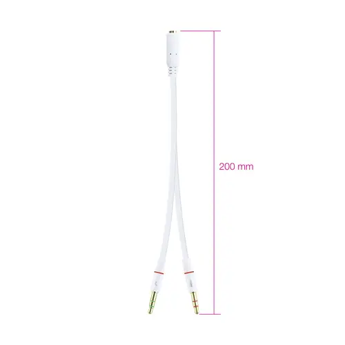 Cable Adaptador Audio Jack 3.5/H de 4 Pines a 2 Jack 3.5/M de 3 Pines, Blanco, 20 Cm - Imagen 3