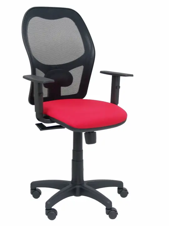 Silla Alocén malla negra asiento bali rojo brazos regulables