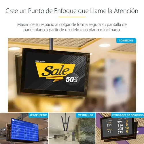 Soporte de Techo para 2 TV - Soporte de Cielo Raso para 2 TV de Espalda a Espalda con Mástil Telescópico Ajustable - Giro Inclinación y Rotación - Soporte VESA para Pantallas de 32" a 75" - Imagen 11
