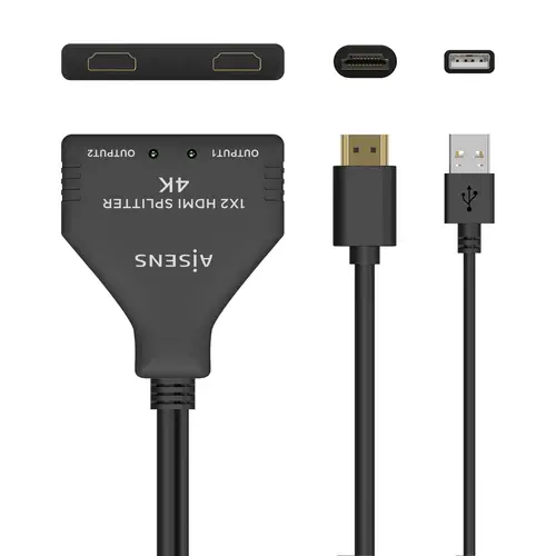 HDMI Duplicador 4K@30HZ 1×2 con Alimentación USB y Cable, Negro, 30 cm - Imagen 5