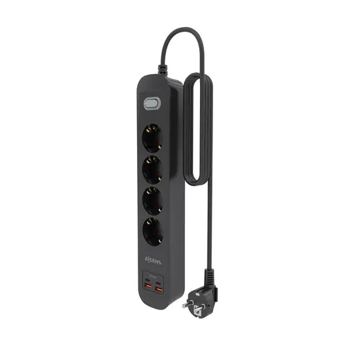 Regleta de Enchufes Multifuncion con 4 Tomas + Cargador PD3.0 20W 2xUSB-C, 2xUSB-A, 1.4m, Negro - Imagen 3