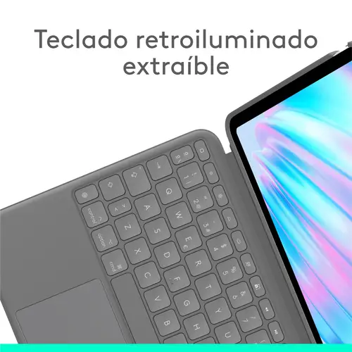 Combo Touch, iPad Air 11 in (M2), iPad Air (4.ª y 5.ª Gen. - 2020, 2022), Funda con Teclado - Teclado retroiluminado extraíble con Soporte abatible, Disposición QWERTY Español - Gris - Imagen 3