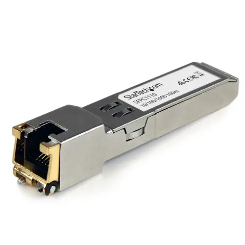 Módulo Transceptor SFP Compatible con el Modelo SFP-GE-T de Cisco - 1000BASE-T - SFP a RJ45 Cat6 / Cat5e - 10/100/1000 Mbps - RJ45 - 100m - Cisco IE3400, IE3300, IE3200 - Imagen 1