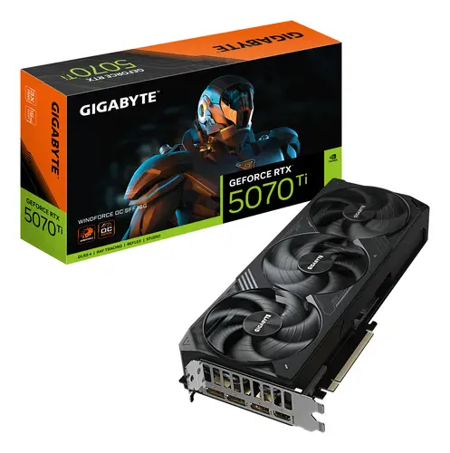 GeForce RTX 5070 Ti WINDFORCE OC SFF 16G Tarjeta Gráfica - 16GB GDDR7, 256 bits, PCI-E 5.0, 2497 MHz Core Clock, 3 x DP 2.1a, 1 x HDMI 2.1b, NVIDIA DLSS 4, GV-N507TWF3OC-16GD - Imagen 1