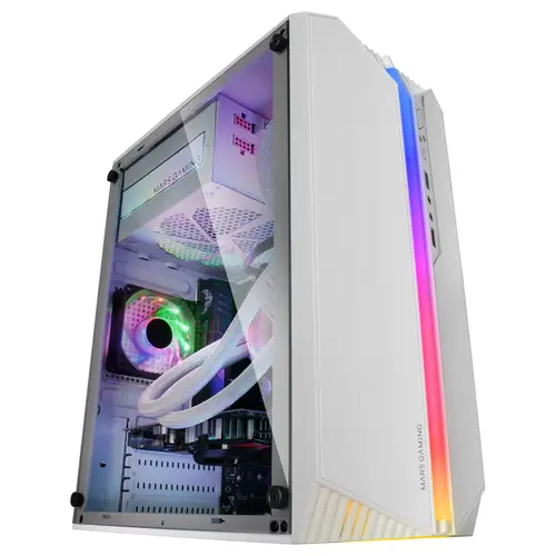 MC-S1, Caja PC Compacta Gaming Micro-ATX, Iluminación ARGB 12 Modos, Ventilador FRGB, Ventana Lateral Completa RGB, Blanco - Imagen 4