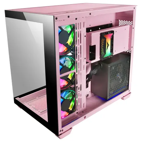 MCV4 Rosa, Torre Gaming Custom XXL E-ATX, Ventana Cristal Templado Lateral y Frontal Sin Marco, Estructura Modular Doble Cámara - Imagen 2