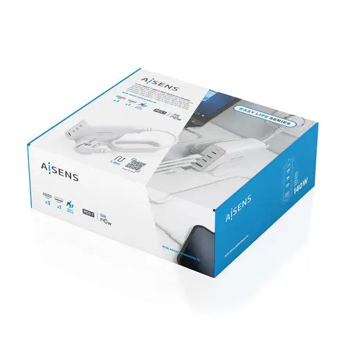 Cargador Sobremesa GaN 140W, 3x USB-C PD3.1 QC4.0 QC5.0, 1x USB-A QC3.0, Blanco - Imagen 7