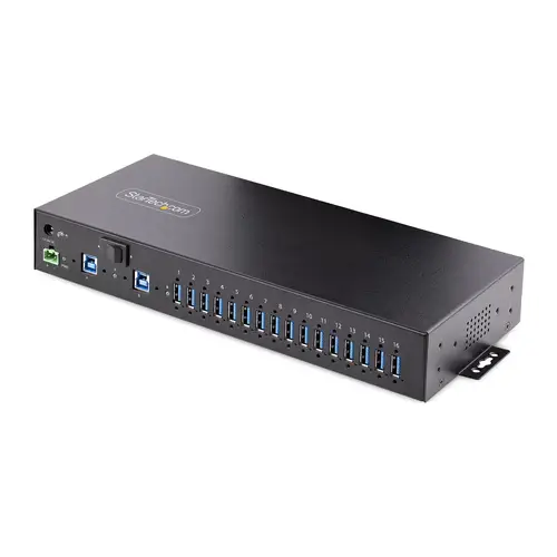 Hub Ladrón USB 3.0 5Gb de 16 Puertos Industrial - Metal - Montaje en Rack/Superficie/DIN - Carga Compartida USB 120W - ESD - Bloque de Terminales - Switch de 2 Hosts - Imagen 1