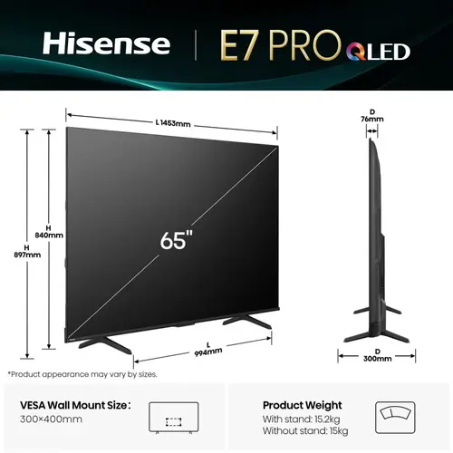 65E7Q PRO 165,1 cm (65") 4K Ultra HD Smart TV Wifi Negro 385 cd / m² - Imagen 2