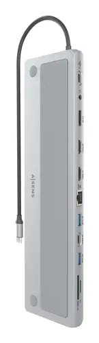 USB-C Dock 12 en 1, USB-C a 2xHDMI, 1xDisplayPort, 1xRJ45, 3xUSB-A, 1xUSB-C, 1xUSB-C PD, 1xSD, 1xMicro SD, 1xAudio, Gris, 30cm - Imagen 3