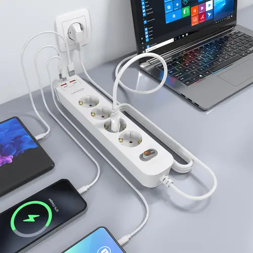 Regleta de Enchufes Multifuncion con 4 Tomas + Cargador PD3.0 20W 2xUSB-C, 2xUSB-A, 1.4m, Blanco - Imagen 6