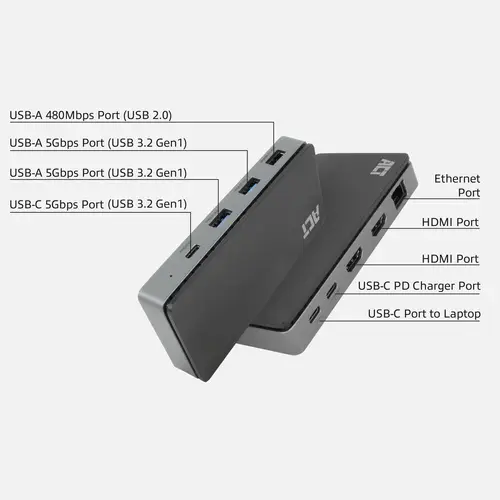 AC7093 base para portátil y replicador de puertos Alámbrico USB 3.2 Gen 1 (3.1 Gen 1) Type-C Negro, Gris - Imagen 4