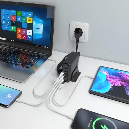 Cargador Sobremesa GaN 140W, 3x USB-C PD3.1 QC4.0 QC5.0, 1x USB-A QC3.0, Negro - Imagen 5