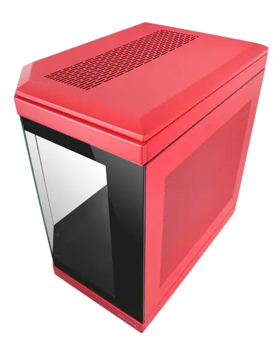 MC-3T, Caja Gaming Custom ATX, Triple Ventana Cristal Templado Continuo, Soporte Refrigeración Líquida Completo, Cámara Dual Lateral, 3x Slots PCI Verticales, USB-C y USB 3.0, Rojo - Imagen 1