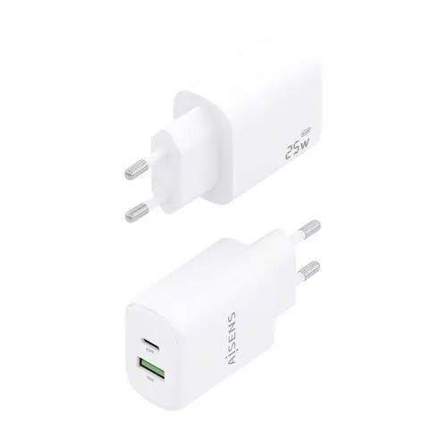 Cargador GaN 25W, 1xUSB-C PD3.0, 1xUSB-A QC3.0, Blanco - Imagen 3