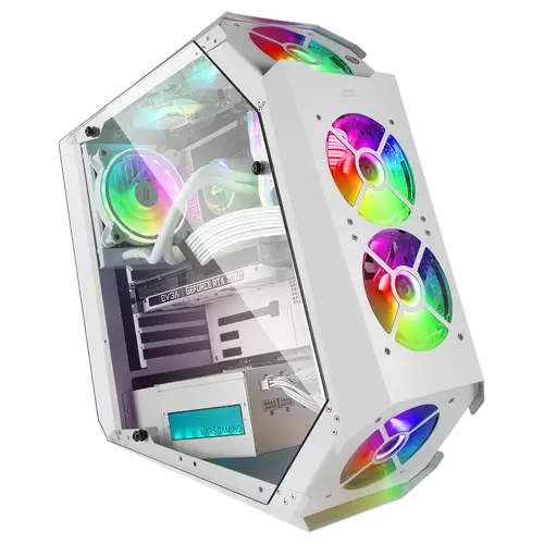 MC51W, Caja PC Gaming ATX, Doble Cristal Templado, 5x Ventilador RGB 12cm, Blanco - Imagen 2