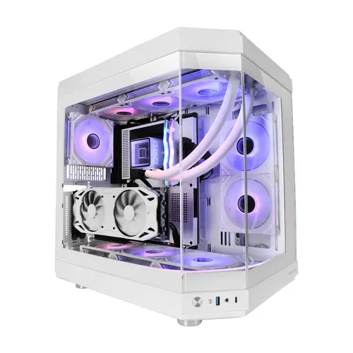 MC-3T, Caja Gaming Custom ATX, Triple Ventana Cristal Templado Continuo, Soporte Refrigeración Líquida Completo, Cámara Dual Lateral, 3x Slots PCI Verticales, USB-C y USB 3.0, Azul - Imagen 2