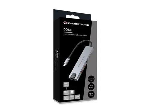 DONN29G base para portátil y replicador de puertos Alámbrico USB 3.2 Gen 2 (3.1 Gen 2) Type-C Gris - Imagen 6
