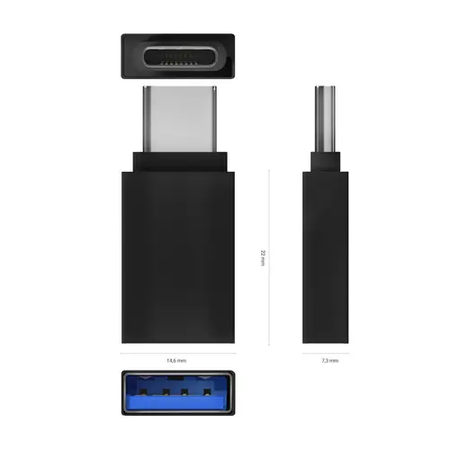 Mini Adaptador Aluminio USB 3.2 Gen1 3A, Tipo USB-C/M-A/H, Negro - Imagen 3