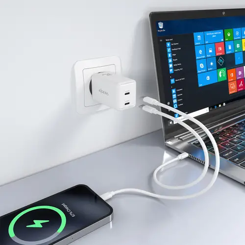 Cargador GaN 65W, 2xUSB-C PD3.0 QC4.0, Blanco - Imagen 5