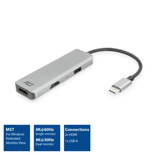 Adaptador multipuerto USB-C 4K para 2 monitores HDMI, puerto de datos USB-A - Imagen 2