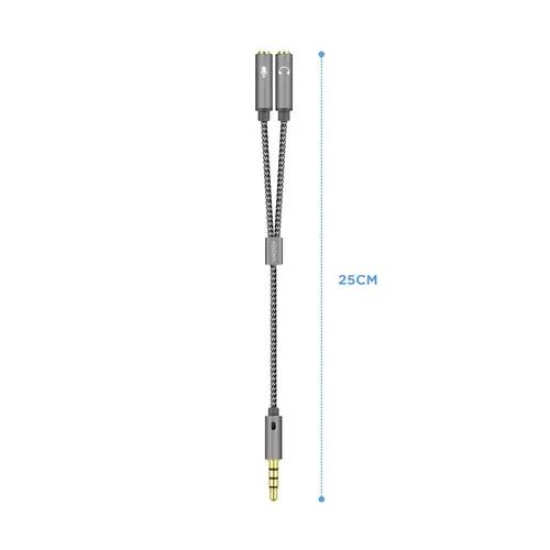 Cable Adaptador Audio Jack 3.5 4pines/M-2xjack 3.5 3pines/H, Gris, 25cm - Imagen 2