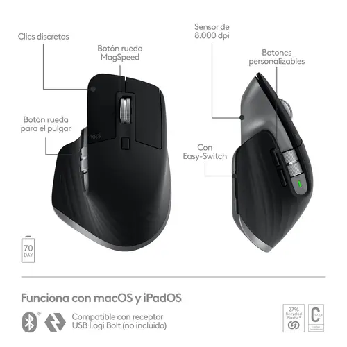 910-006571 ratón Oficina mano derecha Bluetooth Laser 8000 DPI - Imagen 13
