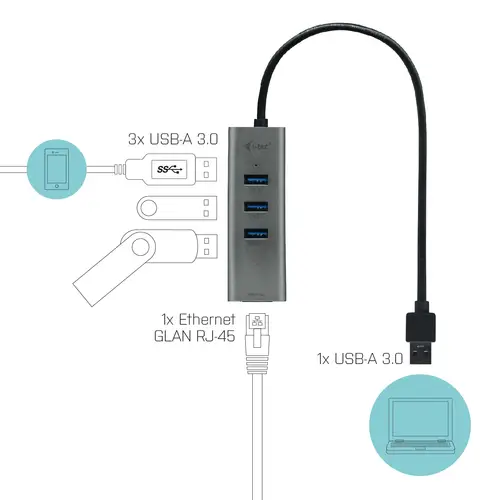 Metal USB 3.0 HUB 3 Port + Gigabit Ethernet Adapter - Imagen 4