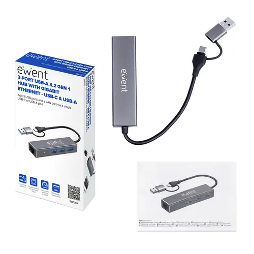 EWENT EW1159 Hub USB 3 PUERTOS 3.1+1 P.GIG USB-C-A - Imagen 2