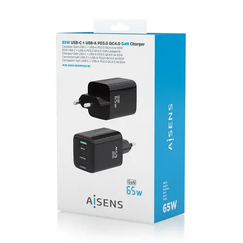 Cargador Gan 65W, 2xUSB-C PD3.0 QC4.0, 1xUSB-A QC3.0, Negro - Imagen 6
