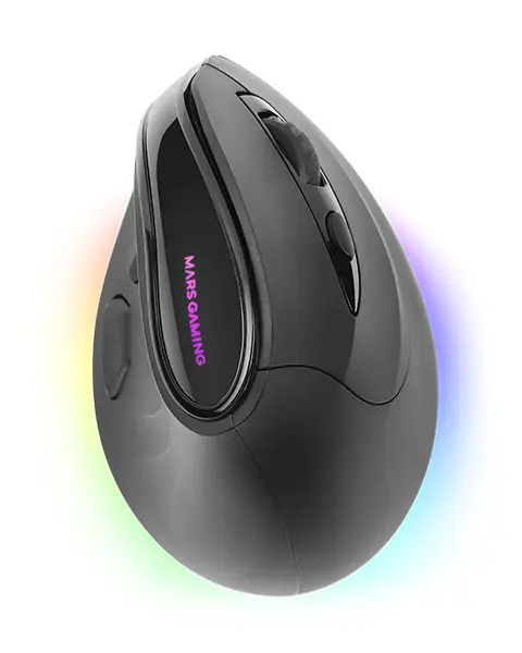 MM-SK, Ratón Gaming Inalámbrico Vertical, Diseño Ergonómico, Iluminación RGB Chroma, Sensor Óptico Pixart 8400DPI, Switches Mecánicos Huano, 9 Botones Programables, Ratón PC Tri-Mode Negro