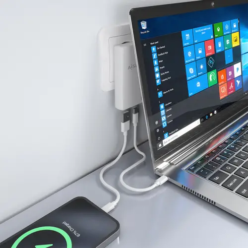 Cargador De Pared GaN Ultra Delgado 65W, 1xUSB-C PD3.0 QC4.0, 1xUSB-A QC3.0, Blanco - Imagen 7