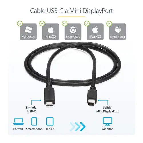 Cable 1,8m USB-C a Mini DisplayPort - 4K 60Hz - Black - Adaptador USB 3.1 Tipo C a mDP - Imagen 9