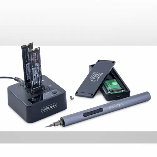 Dock Duplicador Clonador Autónomo 1:1 de Unidad SSD NVMe M.2 - 90GBpm - USB-C 3.2 de 20Gbps - Docking Station USB Tipo C de 2 Bahías - Incluye Cables USB-C/USB-A - Imagen 6