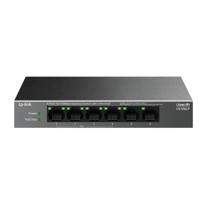 LiteWave LS106LP switch No administrado Fast Ethernet (10/100) Energía sobre Ethernet (PoE) Negro