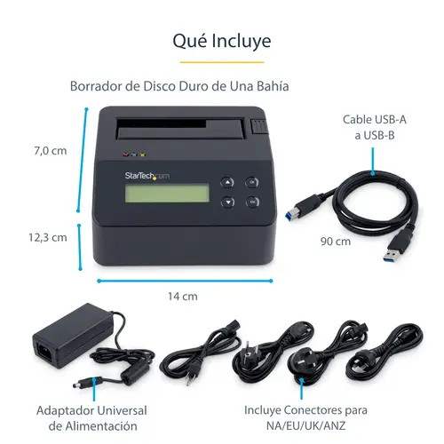 Borrador Autónomo USB 3.0 a SATA III de 1 Bahía para Disco Duro o SSD - Sanitizador - 4Kn - 9 Modos de Borrado - Pantalla LCD - Puerto DB-9 de Impresora - TAA - Imagen 12