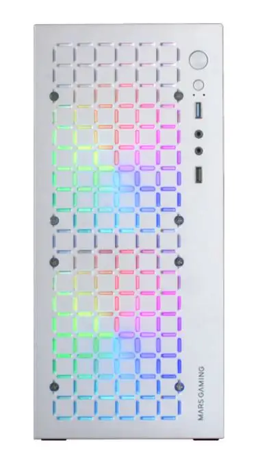 MC-CORE, Caja Gaming Compacta MicroATX, Diseño Frontal Metal-Mesh, Ventana Lateral Completa, 2x Ventiladores FRGB 120mm, Blanco