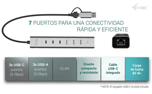 USB-C/USB-A Metal HUB 6 port (3x USB-C, 3x USB-A), LAN, Power Delivery 85W - Imagen 10