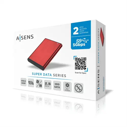 Caja Externa 2,5" ASE-2525RED 9.5mm SATA a USB 3.0/USB3.1 Gen1, Rojo - Imagen 5
