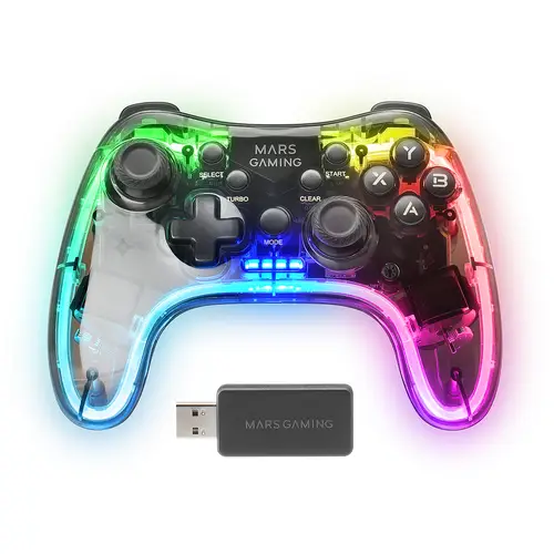 Gamepad Inalámbrico 2.4GPRO, Neon RGB, Vibración Háptica Dual, Joysticks Analógicos, Mando para PC, PS3, PS4, PS5, XBOX360, Raspberry Pi, Mac, Android, MGP-24, Transparente - Imagen 5