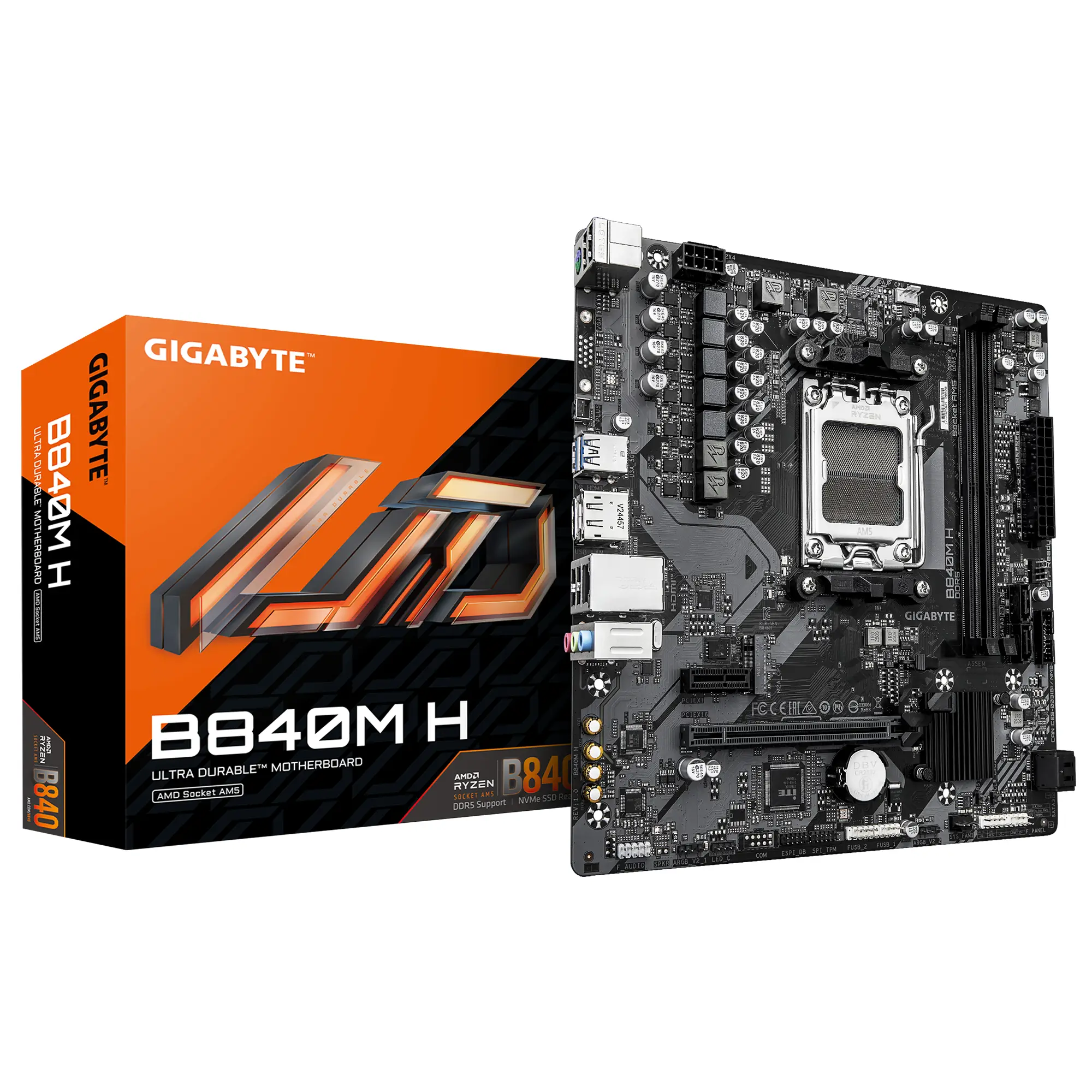 B840M H Placa Base - Procesadores AMD Ryzen 9000, VRM de 5+2+2 fa..